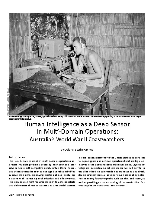 Human Intelligence as a Deep Sensor in Multi-Domain Operations — 30 Jun 2019