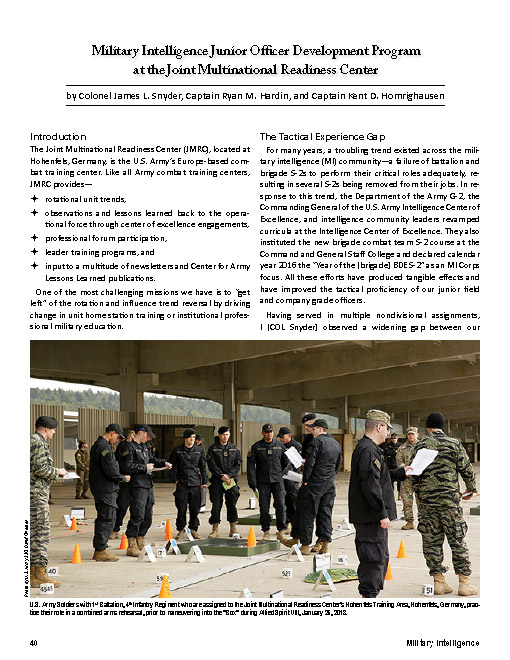 Military Intelligence Junior Officer Development Program at the Joint Multinational Readiness Center — 07 Jul 2019