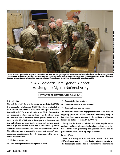 SFAB Geospatial Intelligence Support: Advising the Afghan National Army — 07 Jul 2019