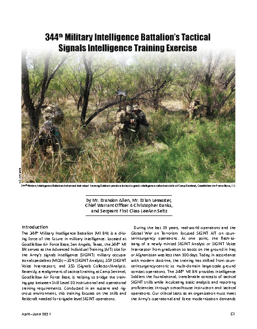 344th Military Intelligence Battalion’s Tactical Signals Intelligence Training Exercise