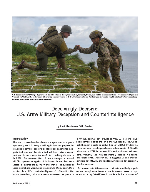 Deceivingly Decisive: U.S. Army Military Deception and Counterintelligence — 13 Sep 2021