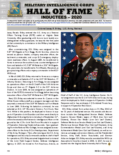 Military Intelligence Corps Hall of Fame — 05 Mar 2021