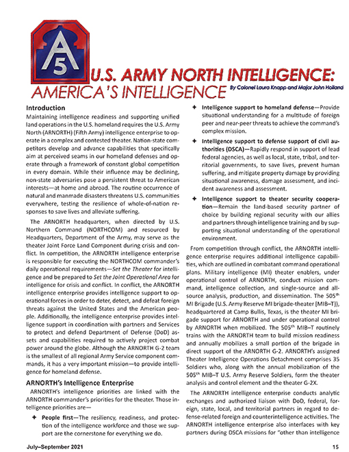 U.S. Army North Intelligence: America's Intelligence — 29 Sep 2021