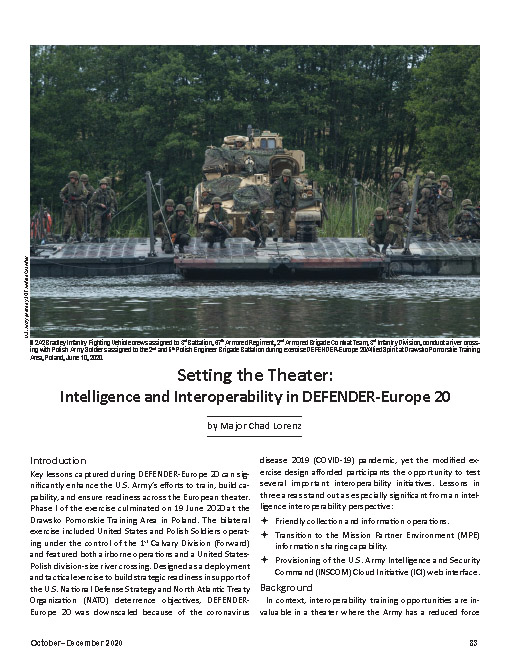 Setting the Theater: Intelligence and Interoperability in DEFENDER-Europe 20 — 05 Mar 2021