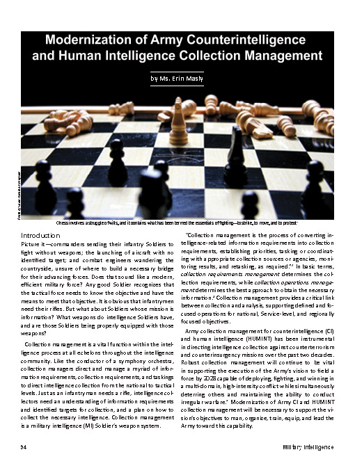 Modernization of Army Counterintelligence and Human Intelligence Collection Management