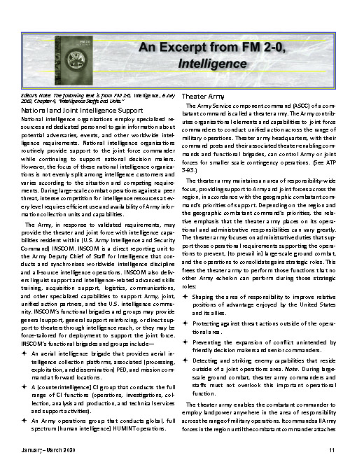 An Excerpt from FM 2-0, Intelligence — 05 Jan 2020