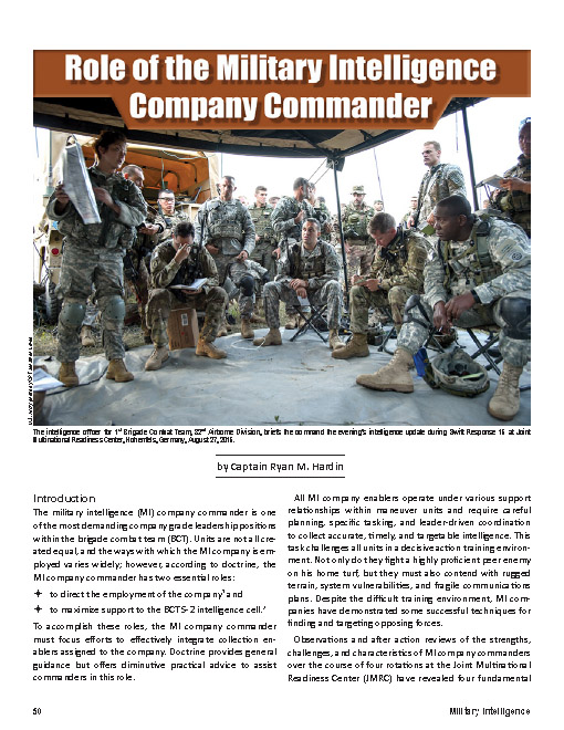 Role of the Military Intelligence Company Commander