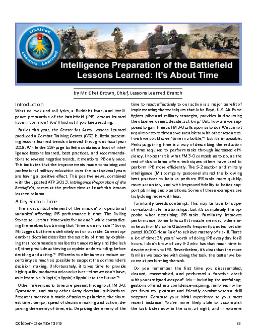 Intelligence Preparation of the Battlefield Lessons Learned: It's About Time — 13 Oct 2019