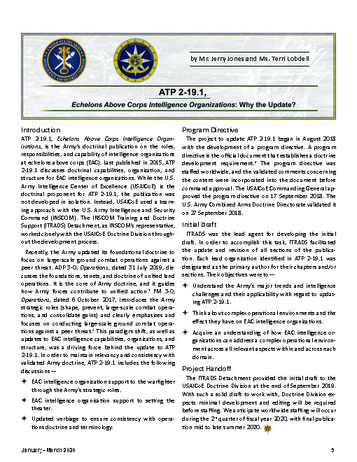 ATP 2-19.1, Echelons Above Corps Intelligence Organizations: Why the Update?