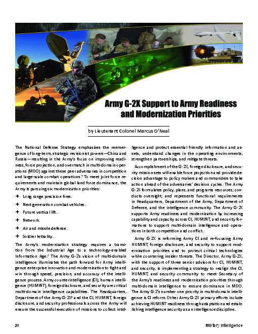 Army G-2X Support to Army Readiness and Modernization Priorities