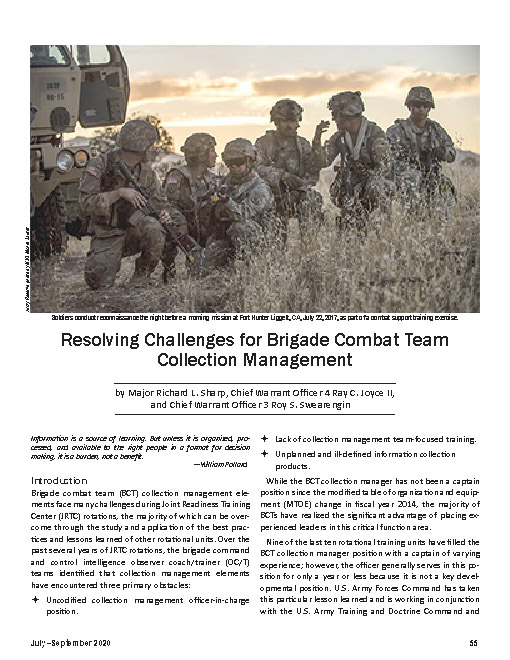 Resolving Challenges for Brigade Combat Team Collection Management — 22 Oct 2020