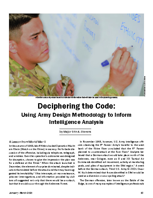 Deciphering the Code: Using Army Design Methodology to Inform Intelligence Analysis — 05 Jan 2020