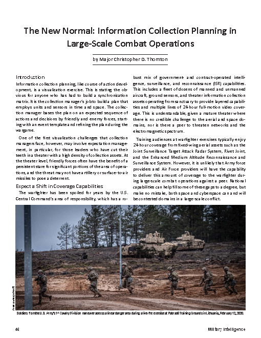The New Normal: Information Collection Planning in Large-Scale Combat Operations — 21 Oct 2020