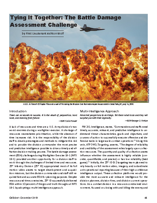 Tying It Together: The Battle Damage Assessment Challenge — 14 Oct 2019