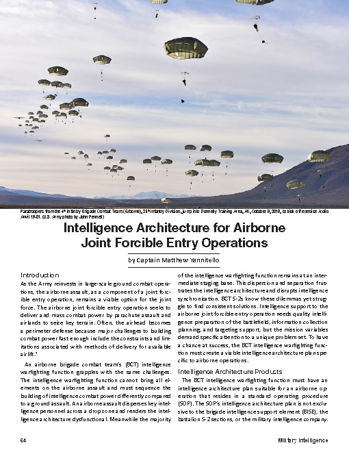 Intelligence Architecture for Airborne Joint Forcible Entry Operations — 14 Oct 2019